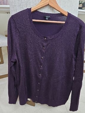 Talbots lightweight dark purple metallic cardigan size 2XP